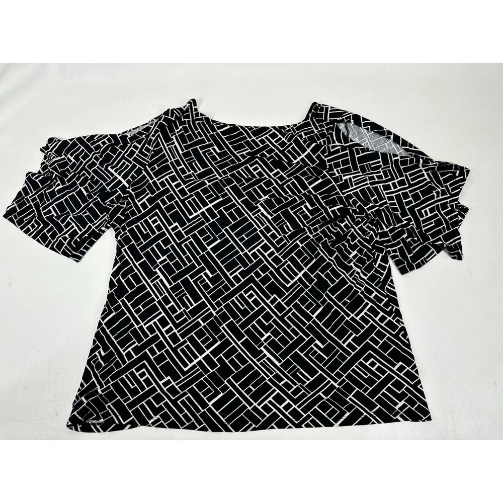 Lauren Ralph Lauren Women's V Neck Cold‎ Shoulder Shirt Size 3X Geometric